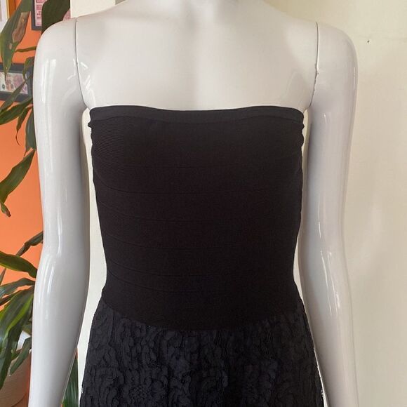 BEBE Witchy Goth Strapless Bandage Lace Maxi Dress Size Small - Picture 3 of 10